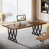 Executive Desk – Large Home Office Workstation with Sturdy Metal Frame, Retro Brown & Black, Industrial Design for Office or Study