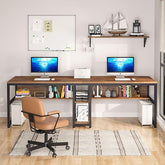 OfficeIn Two-Person Desk with Bookshelf – 78.7” Double Workstation for Home & Office
