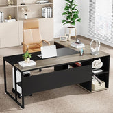 OfficeIn 71" L-Shaped Executive Desk with Cabinet Storage – Business Office Table with Shelves, Modern Workstation for Home Office, Gray