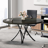 Black Round Office Meeting Table – Modern Conference Table with Criss-Cross Metal Base for 4-Person Workspace