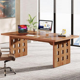 Wooden Executive Desk – Spacious Table with Double-Base Design, Ample Legroom, and Robust Construction for Office