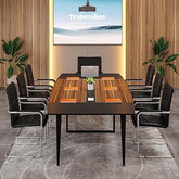 8FT Boat-Shaped Conference Table – Modern Walnut & Black Boardroom Desk for Office Meetings | Executive Meeting Furniture