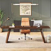 Solid Wood Executive Desk – Large Industrial Home Office Desk, Sturdy Business Workstation & Conference Table in Brown Finish