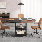 Round Conference Table – Modern Office Meeting Table for 4–6 People with Storage Shelf & Sturdy Metal Legs