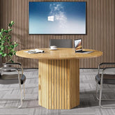 Round Conference Table – Modern 4–6 Person Meeting Table with Durable Wood Finish (Brown)