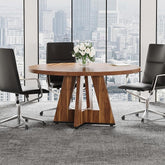 Round Office Conference Table – Wooden 4-6 Person Meeting Table with Sturdy Walnut Top & Adjustable Foot Pads