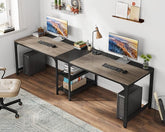 OfficeIn 90.55” Extra Long Double Desk with Storage Shelves – Two-Person Workstation, Spacious Computer Desk for Home Office (Black & Gray)