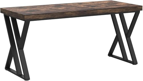OfficeIn 55” Writing Desk – Heavy-Duty Computer Desk with Z-Shaped Metal Legs, Modern Home Office Study Table, Rustic Brown