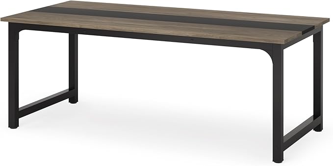 OfficeIn 70.8” Executive Desk – Large Home Office Workstation, Thick Frame, Vintage Grey/Black