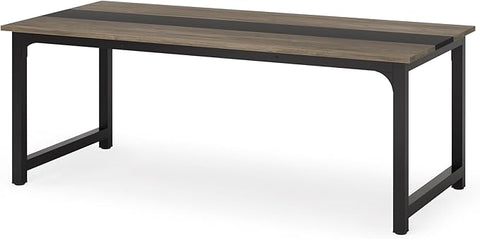 OfficeIn 70.8” Executive Desk – Large Home Office Workstation, Thick Frame, Vintage Grey/Black