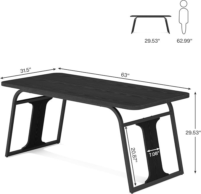 OfficeIn 63” Modern Executive Desk – Large Home Office Computer Desk with Sturdy Metal Legs, Wooden Writing Table Workstation, Black