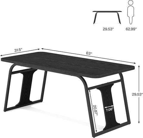 OfficeIn 63” Modern Executive Desk – Large Home Office Computer Desk with Sturdy Metal Legs, Wooden Writing Table Workstation, Black