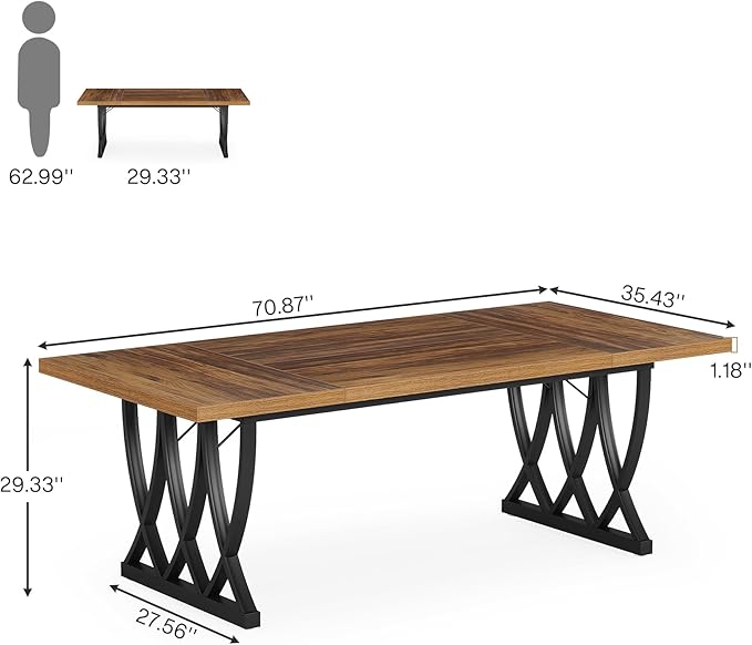 OfficeIn 70.86" Executive Desk – Large Home Office Workstation with Sturdy Metal Frame, Retro Brown & Black