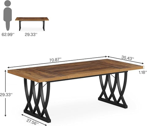 OfficeIn 70.86" Executive Desk – Large Home Office Workstation with Sturdy Metal Frame, Retro Brown & Black