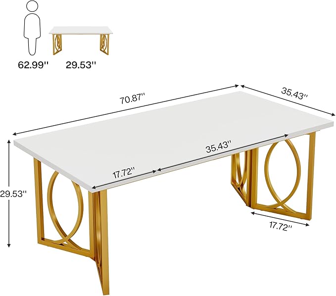 OfficeIn 70.9" Modern Office Desk – Large White & Gold Computer Desk for Home & Business