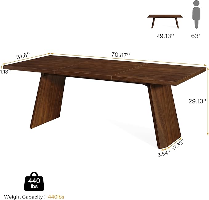 Solid Wood Executive Desk – Large Industrial Home Office Desk, Sturdy Business Workstation & Conference Table in Brown Finish