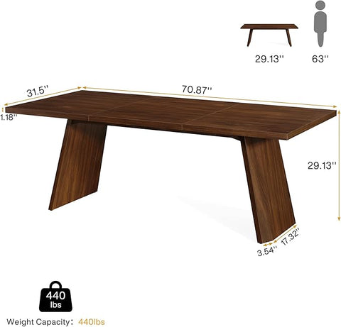 Solid Wood Executive Desk – Large Industrial Home Office Desk, Sturdy Business Workstation & Conference Table in Brown Finish