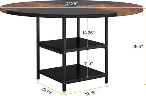 Round Conference Table – Modern Office Meeting Table for 4–6 People with Storage Shelf & Sturdy Metal Legs