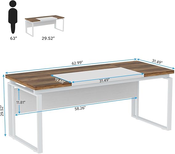 OfficeIn 63” Modern Conference Table – 5FT Meeting Table for Home Office, Business Training & Seminar, Stylish Metal Legs (Oak Karo & White)