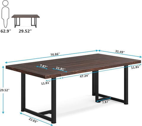 OfficeIn 70.8” Executive Desk – Large Wooden Computer Desk, Industrial Business Workstation & Seminar Table for Home Office, Brown