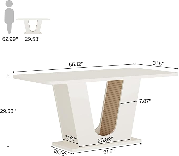 OfficeIn 55" Modern Conference Table – Rectangular Meeting Table for 4-6 People, Cream White