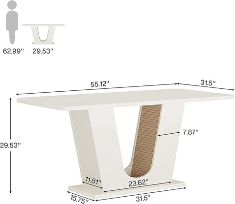 OfficeIn 55" Modern Conference Table – Rectangular Meeting Table for 4-6 People, Cream White