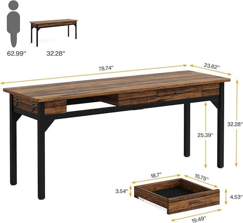 OfficeIn 78.7" Extra Long Computer Desk – Two-Person Executive Office Desk