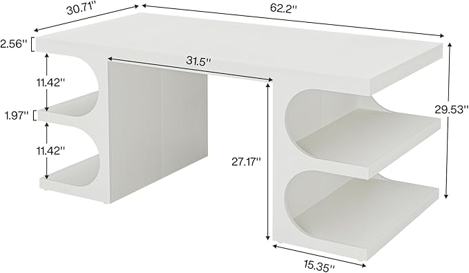 OfficeIn 62” Executive Desk – Large Home Office Computer Desk with Storage Shelves, Modern Workstation & Study Table, White