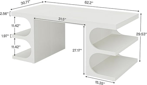 OfficeIn 62” Executive Desk – Large Home Office Computer Desk with Storage Shelves, Modern Workstation & Study Table, White