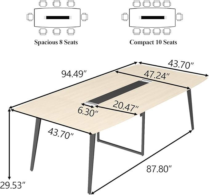 OfficeIn 94" Boat-Shaped Conference Table – Large Meeting Table with Grommet for Office & Boardroom