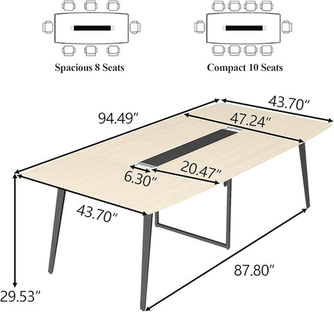OfficeIn 94" Boat-Shaped Conference Table – Large Meeting Table with Grommet for Office & Boardroom