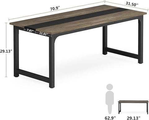 OfficeIn 70.8” Executive Desk – Large Home Office Workstation, Thick Frame, Vintage Grey/Black