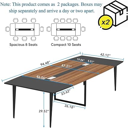 OfficeIn 8FT Boat-Shaped Conference Table – Modern Boardroom Desk (Walnut & Black)