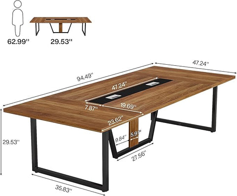 OfficeIn 8FT Conference Table – Large 10-Person Meeting & Podcast Table