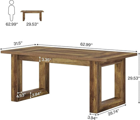OfficeIn 63” Executive Computer Desk – Large Modern Home Office Desk with Solid Wooden Base, Simple Writing Table & Workstation, Rustic Brown