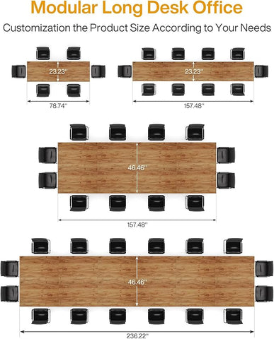 Large Conference Table – Rectangular Meeting Table for 10–14 People, Business Boardroom & Office Seminar Desk (2-Piece Set)