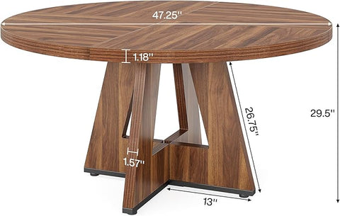 OfficeIn 47" Round Conference Table – Wooden Meeting Table for 4-6, Sturdy Base & Thick Top (Walnut)