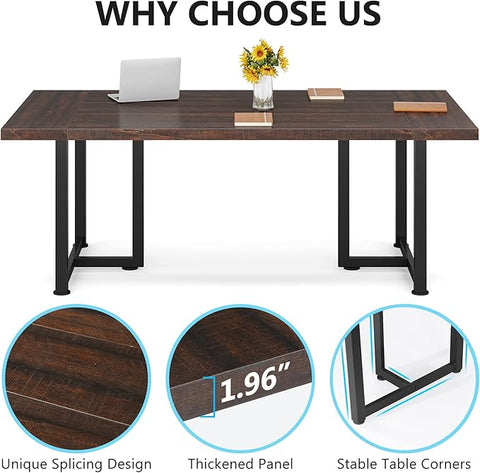 OfficeIn 70.8” Executive Desk – Large Wooden Computer Desk, Industrial Business Workstation & Seminar Table for Home Office, Brown