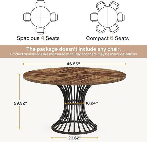 Round Conference Table – Industrial Office Meeting Table for 4–6 People with Rustic Wood Top & Metal Base