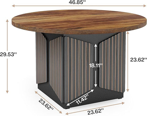 OfficeIn 47" Round Conference Table – Modern Meeting Table for 4, Small Business & Office Use (Brown & Black)