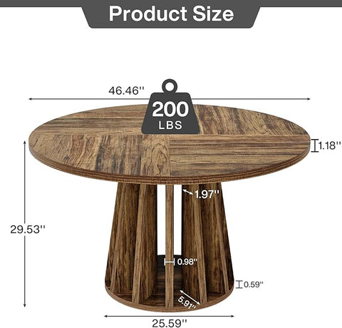 OfficeIn 47" Farmhouse Round Conference Table – Rustic Meeting Table for 4-6 People