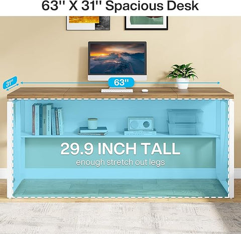 OfficeIn 63" L-Shaped Executive Desk & File Cabinet – 2-Piece Home Office Set, Walnut
