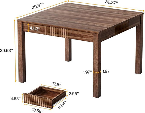 OfficeIn 39.3" Square Conference Table with Storage – Small Meeting Table for 4, Solid Wood Legs