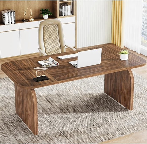 OfficeIn 63” Wood Executive Desk – Large Rectangular Computer Workstation, Retro Crafting Table, Business Furniture for Home Office
