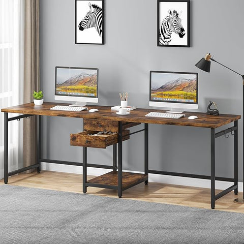 OfficeIn 79" Extra Long Double Desk – 2-Person Workstation with Drawers & Storage