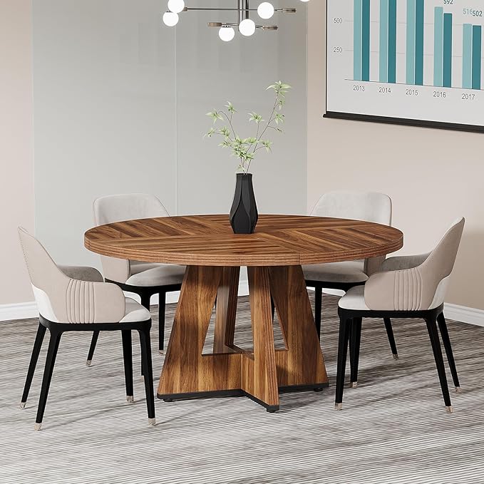 OfficeIn 47" Round Conference Table – Wooden Meeting Table for 4-6, Sturdy Base & Thick Top (Walnut)