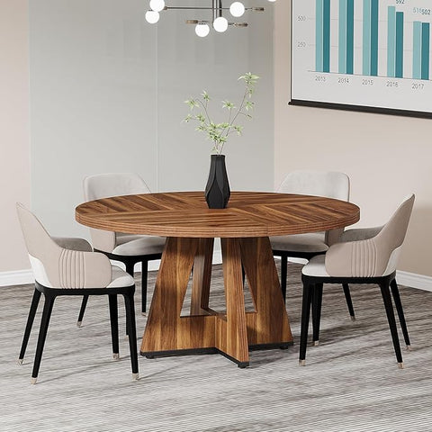 OfficeIn 47" Round Conference Table – Wooden Meeting Table for 4-6, Sturdy Base & Thick Top (Walnut)