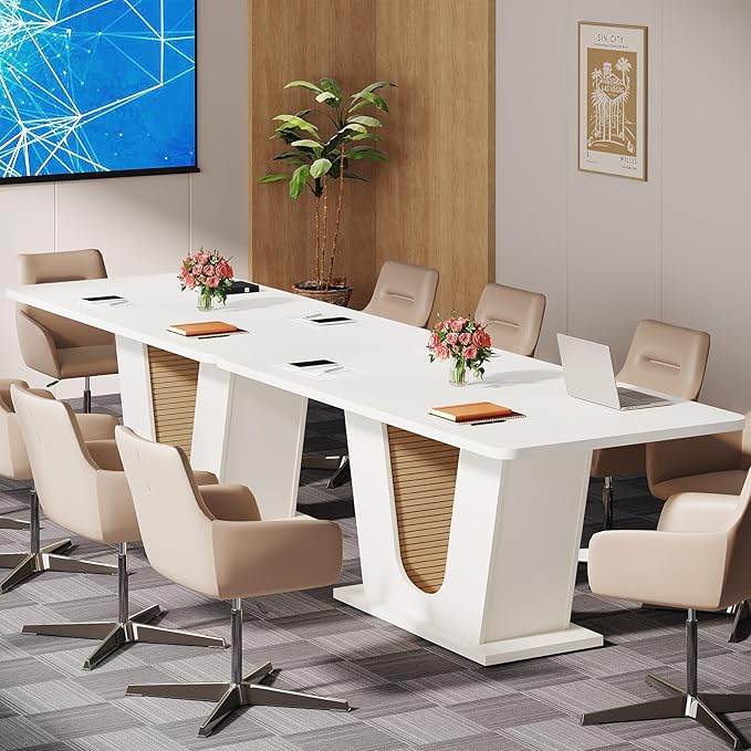 OfficeIn 55" Modern Conference Table – Rectangular Meeting Table for 4-6 People, Cream White