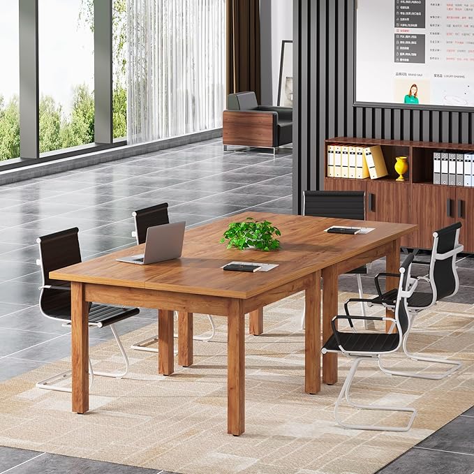 Square Conference Table – Premium 4-Person Meeting Table with Solid Wood Legs & Thickened Top, Compact Luxury Table for Office & Boardroom