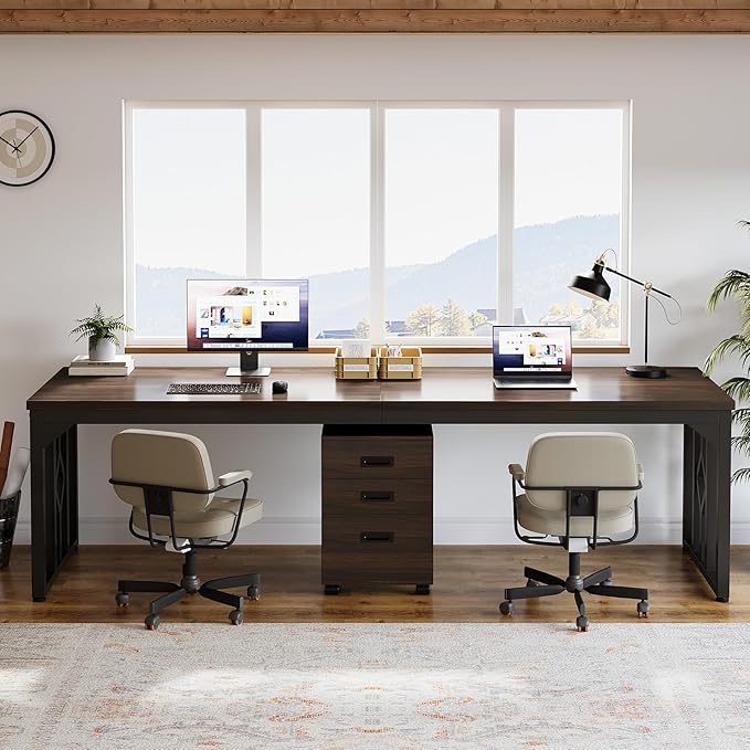 OfficeIn 78.7” Extra Long Two-Person Desk with File Cabinet – Spacious Computer Desk with Storage Drawers for Home Office